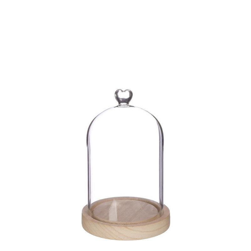 Cloche en verre avec base en bois et cœur Ø 12 cm, H. 18,5 cm (1 pièce) [IFS-29363]