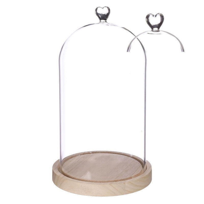 Bell Jar Heart Wood Base Ø17 h.30 cm