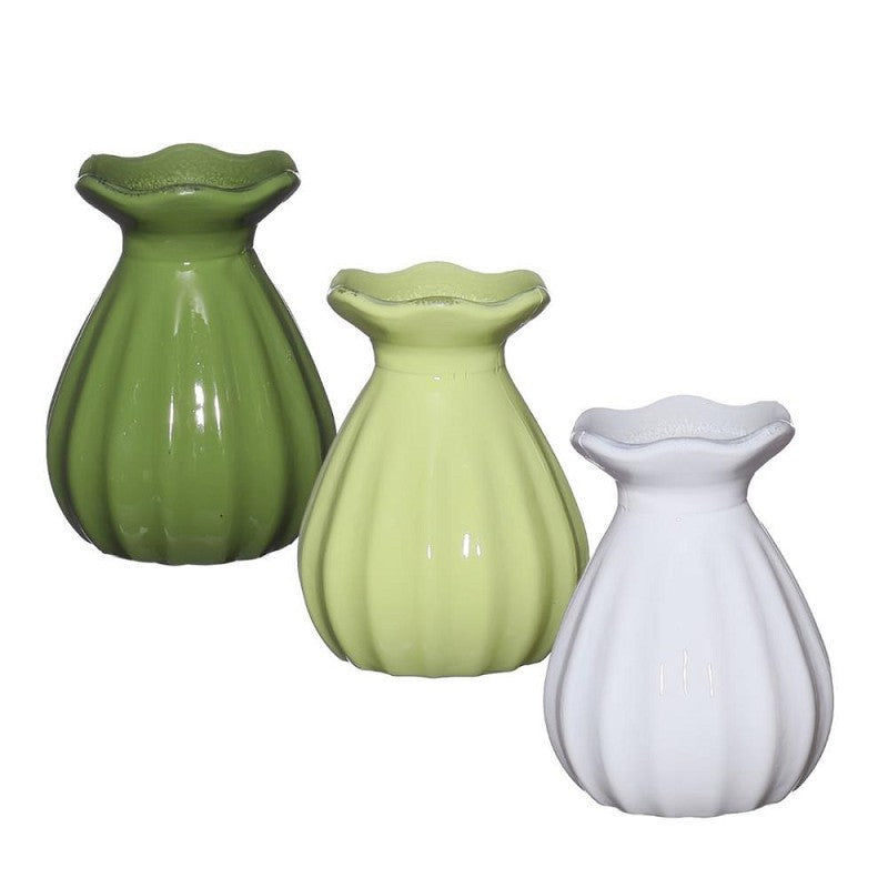 Vase à fleurs Ø7 h: 9 cm Vert assorti (12 Pcs) [IFS-29805]