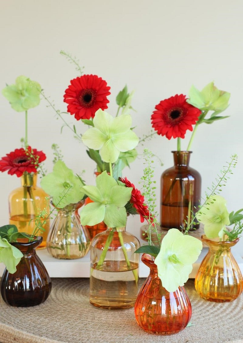 Bouteilles en verre Ø7 h: 9 cm couleurs assorties (12 Pcs) [IFS-29808]