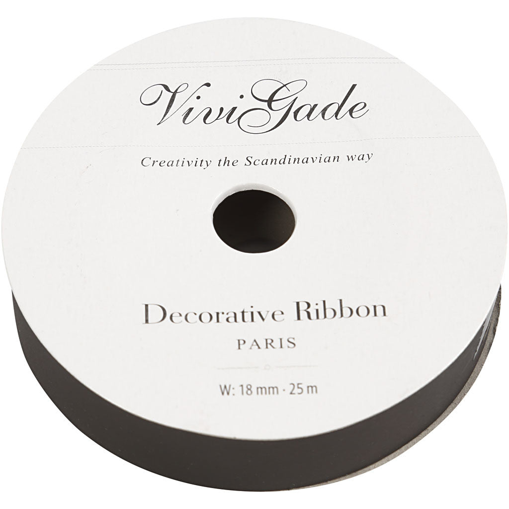 Ruban cadeau, L : 18 mm, mate, noir, 25 m/ 1 rouleau [HOB-20022]