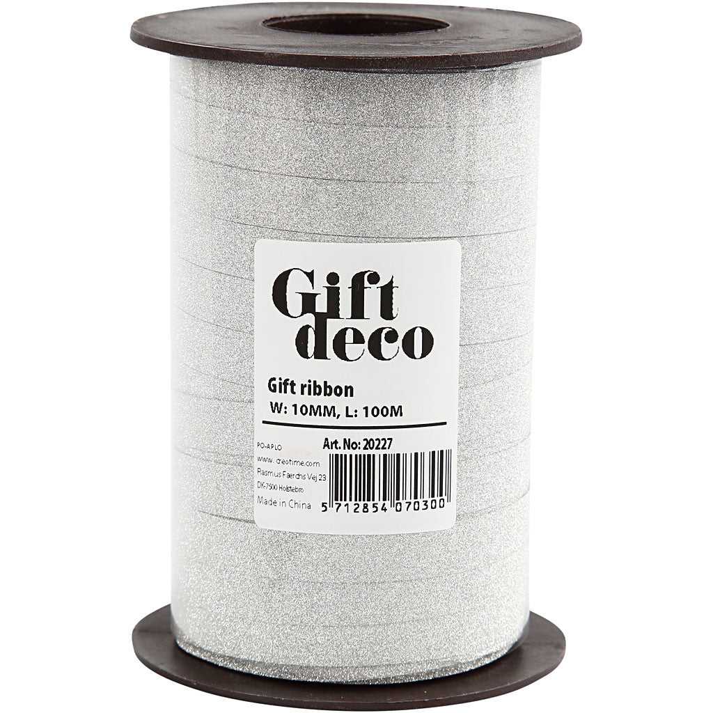 Ruban cadeau, L : 10 mm, paillettes, argent, 100 m/ 1 Pq. [HOB-20227]