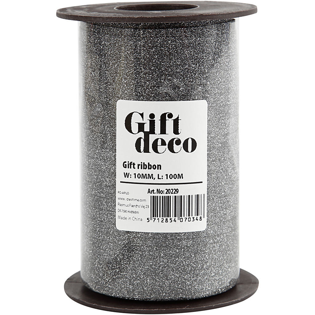 Ruban cadeau, L : 10 mm, paillettes, noir, 100 m/ 1 rouleau [HOB-20229]