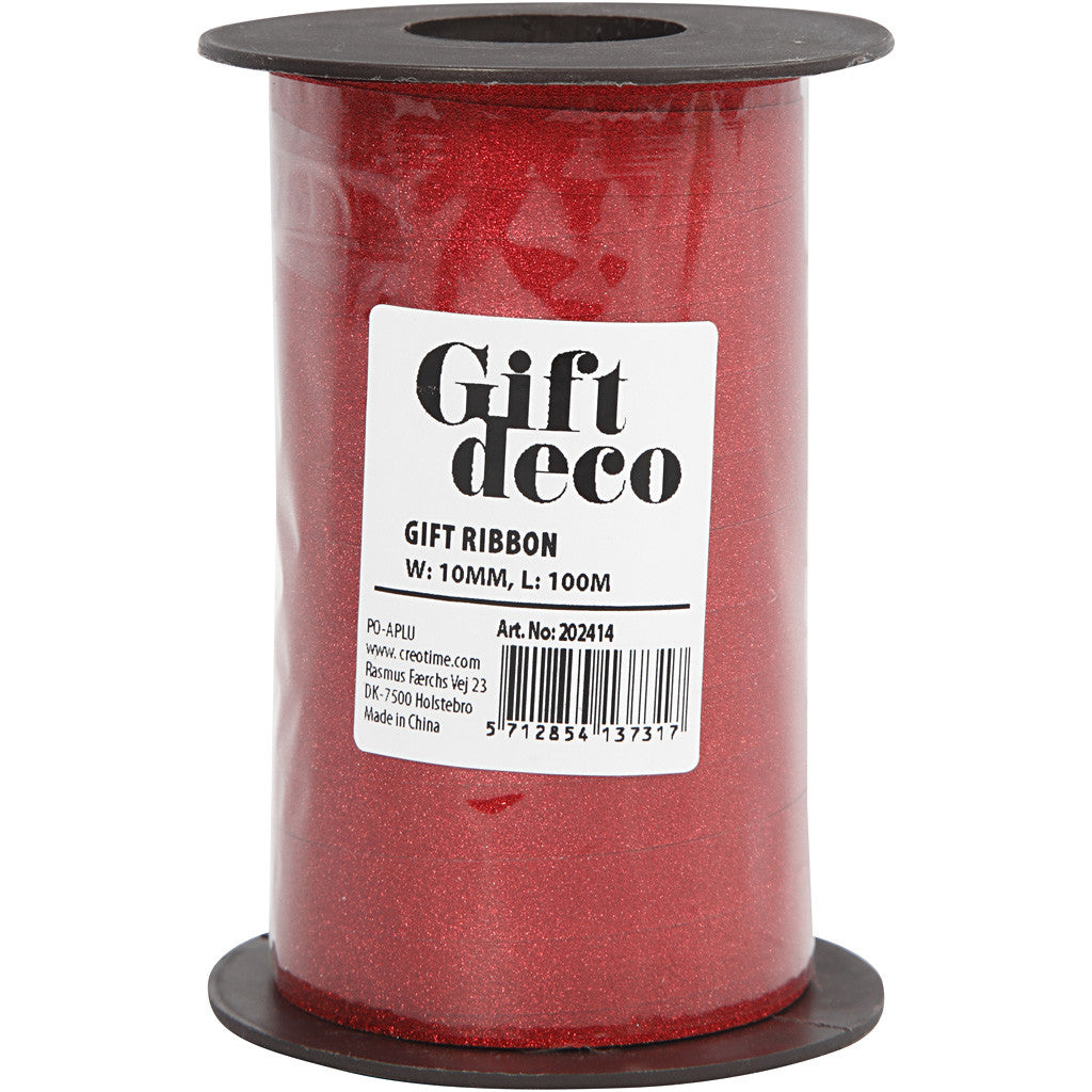 Kräuselband, B 10 mm, Glitter, Rot, 100 m/ 1 Rolle [HOB-202414]