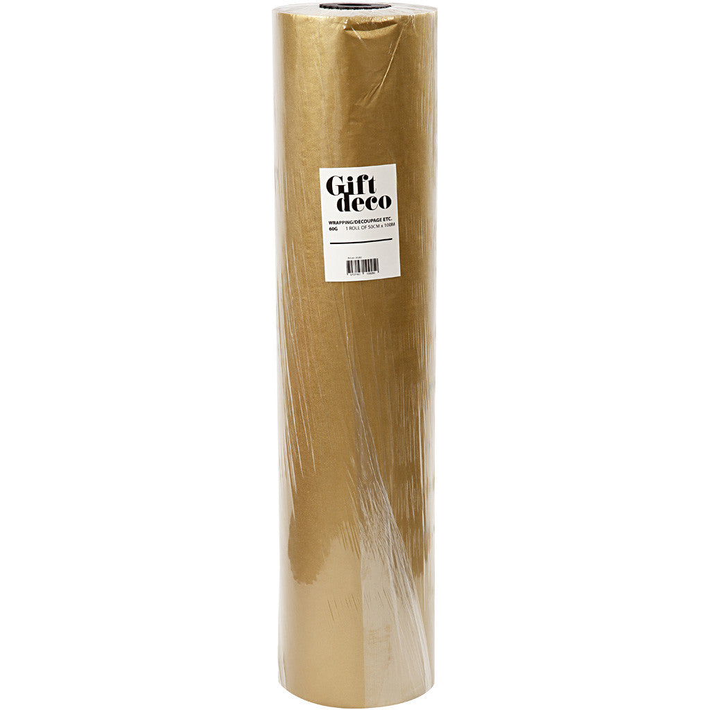 Papier cadeau, L : 50 cm, 60 gr, or, 100 m/ 1 rouleau [HOB-20282]