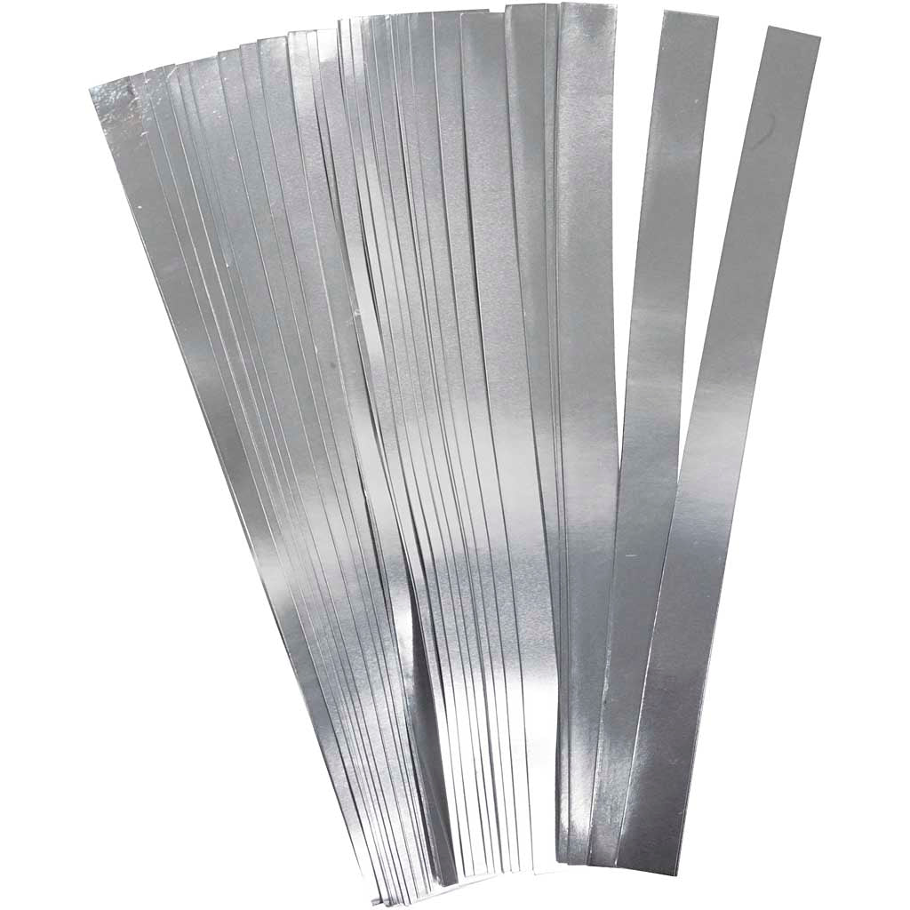 Papierstreifen für Sterne, L 45 cm, D 4,5 cm, B 10 mm, Silber, 100Streifen/ 1 Pck [HOB-20714]