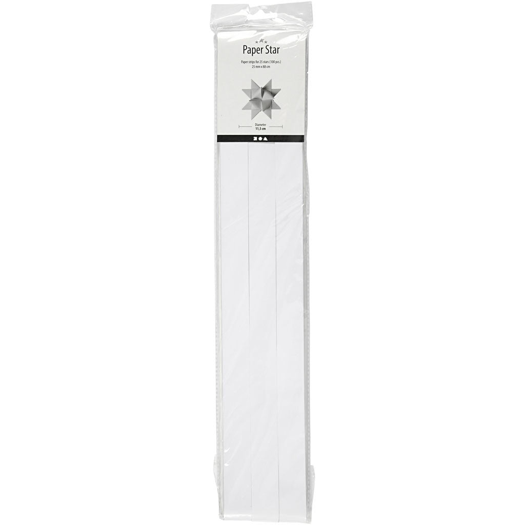 Papierstreifen für Sterne, L 73 cm, D 11,5 cm, B 25 mm, Weiß, 100 Streifen/ 1 Pck [HOB-20717]