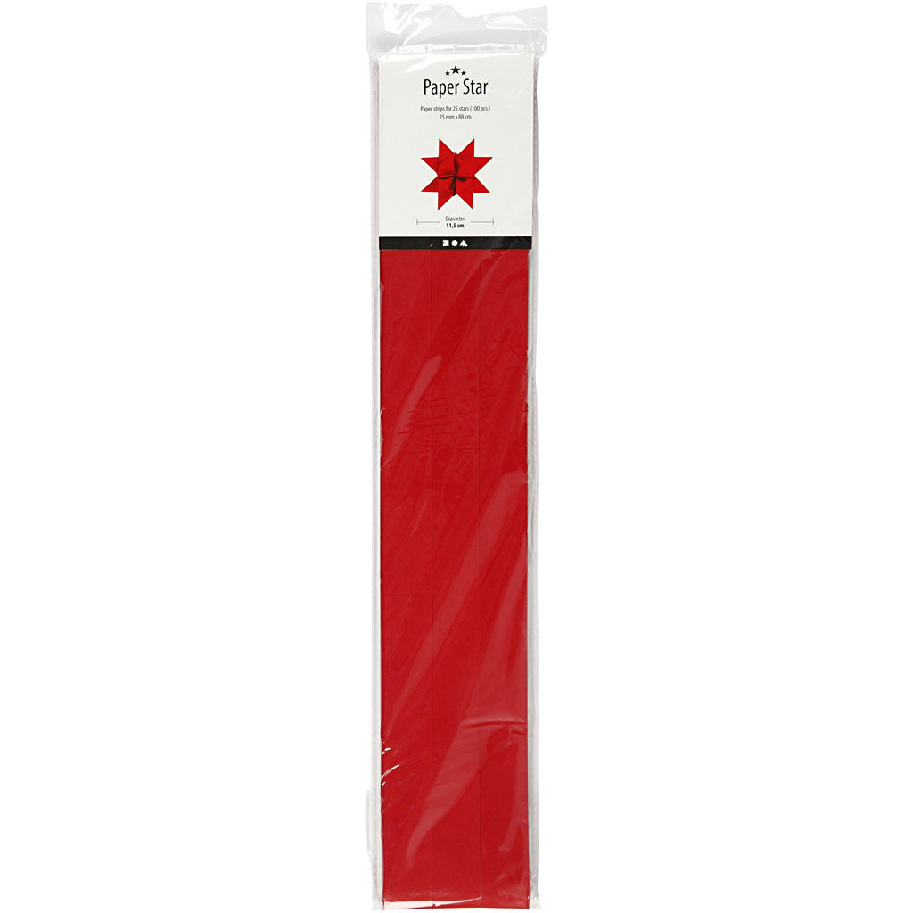 Papierstreifen für Sterne, L 73 cm, D 11,5 cm, B 25 mm, Rot, 100 Streifen/ 1 Pck [HOB-20718]