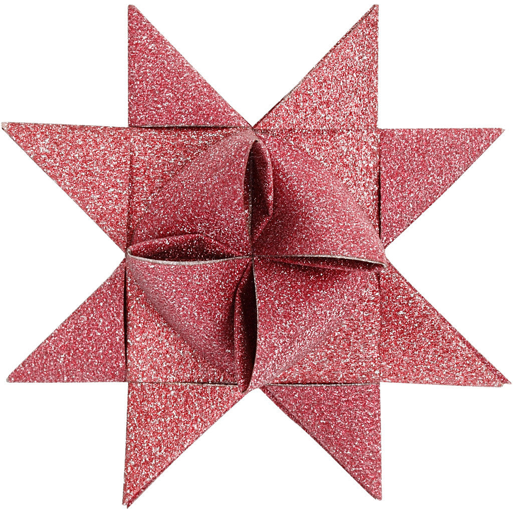 Papierstreifen für Fröbelsterne, L 44+78 cm, D 6,5+11,5 cm, B 15+25 mm, Glitter,Lack, Rot, 40 Streifen/ 1 Pck [HOB-20775]