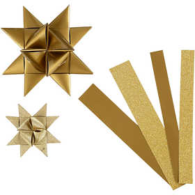 Papierstreifen für Fröbelsterne, L 44+78 cm, D 6,5+11,5 cm, B 15+25 mm, Glitter,Lack, Gold, 40 Streifen/ 1 Pck [HOB-20776]