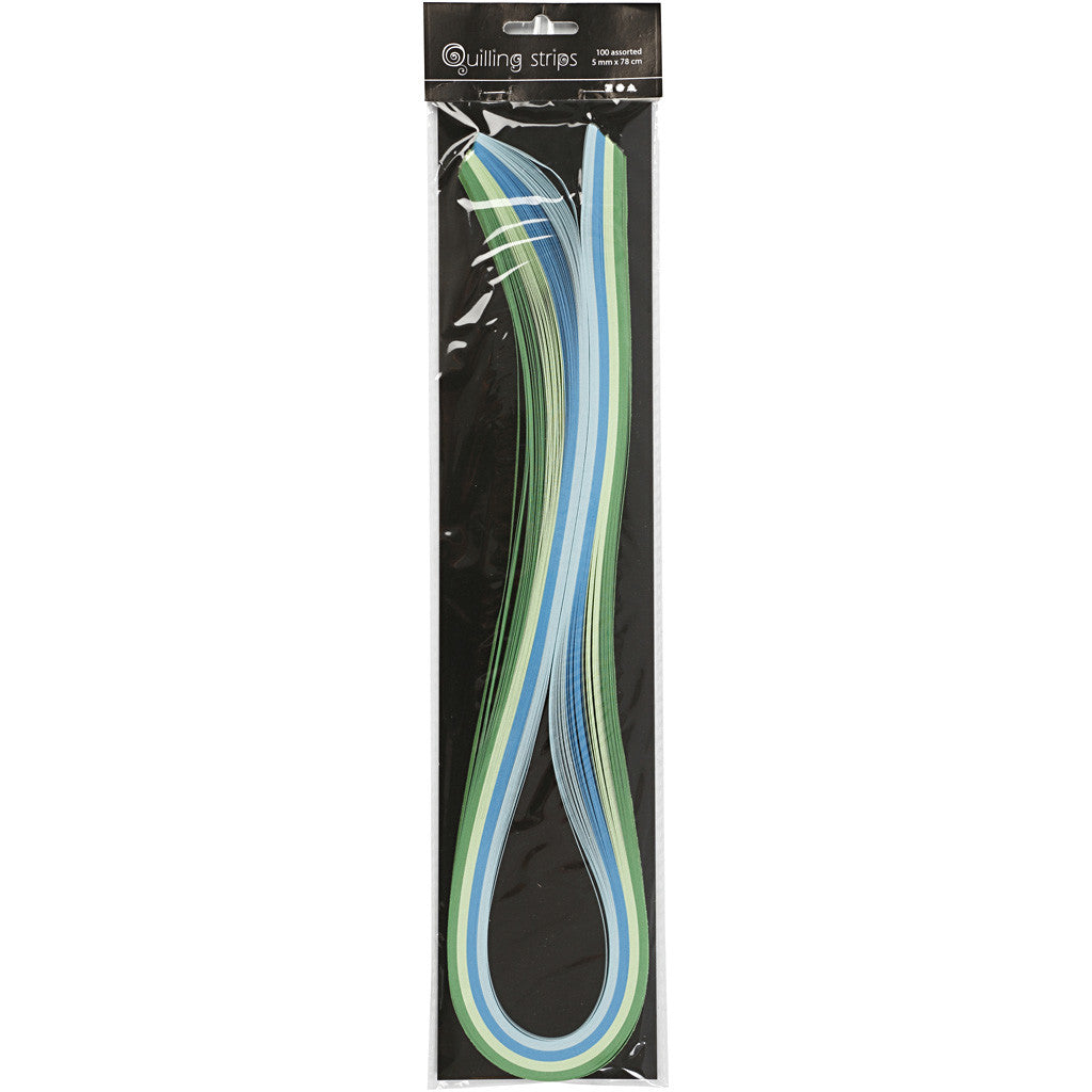 Quilling-Streifen, L 78 cm, B 5 mm, 120 g, Blau, Grün, Lindgrün, Türkis, 100 Stk/ 1 Pck [HOB-20796]