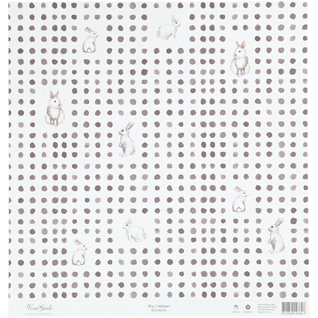 Carta fantasia, coniglietto, foglio 30,5x30,5 cm, 180 g, 5 fgl./ 1 conf. [HOB-22528]