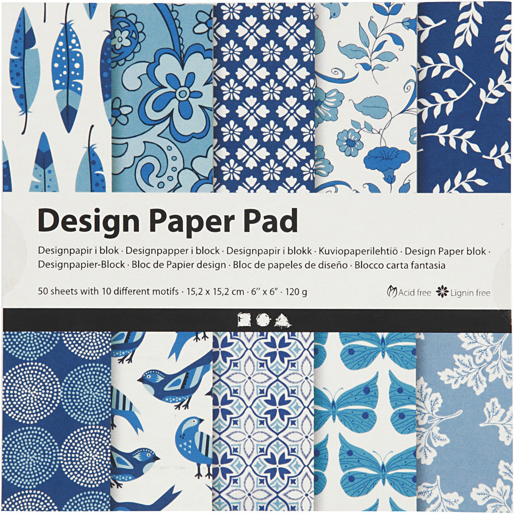 Bloc de papier design, feuille 15,2x15,2 cm, 120 gr, bleu, 50 flles/ 1 Pq. [HOB-225915]