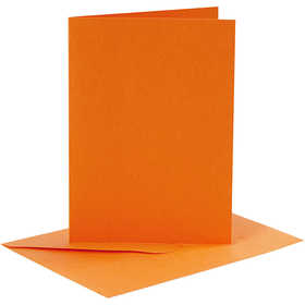 Cartes et enveloppes, dimension carte 10,5x15 cm, dimension enveloppes 11,5x16,5 cm, 110+220 gr, orange, 6 set/ 1 Pq. [HOB-23018]