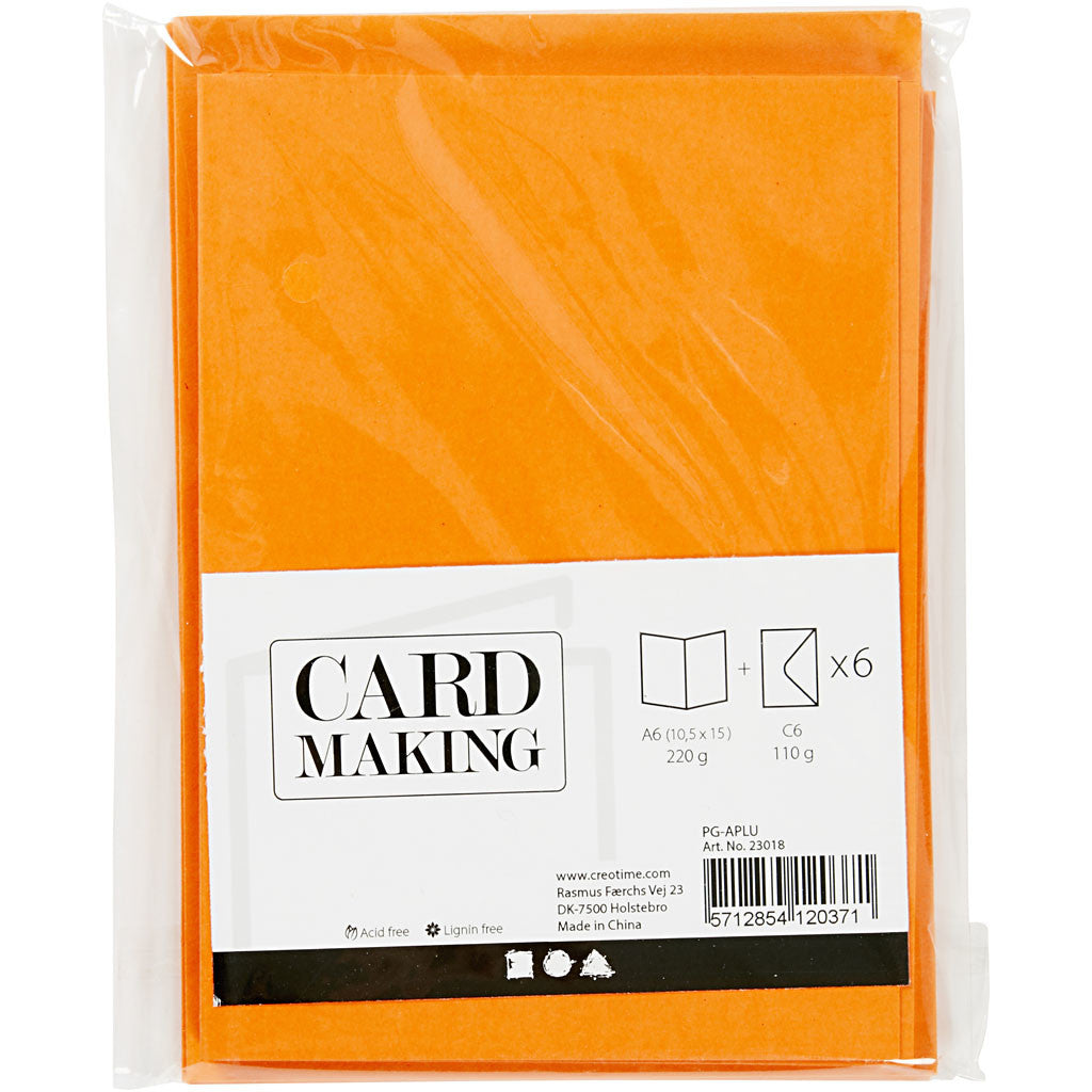 Cartes et enveloppes, dimension carte 10,5x15 cm, dimension enveloppes 11,5x16,5 cm, 110+220 gr, orange, 6 set/ 1 Pq. [HOB-23018]