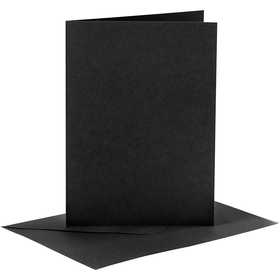 Cartes et enveloppes, dimension carte 10,5x15 cm, dimension enveloppes 11,5x16,5 cm, 110+230 gr, noir, 6 set/ 1 Pq. [HOB-23020]