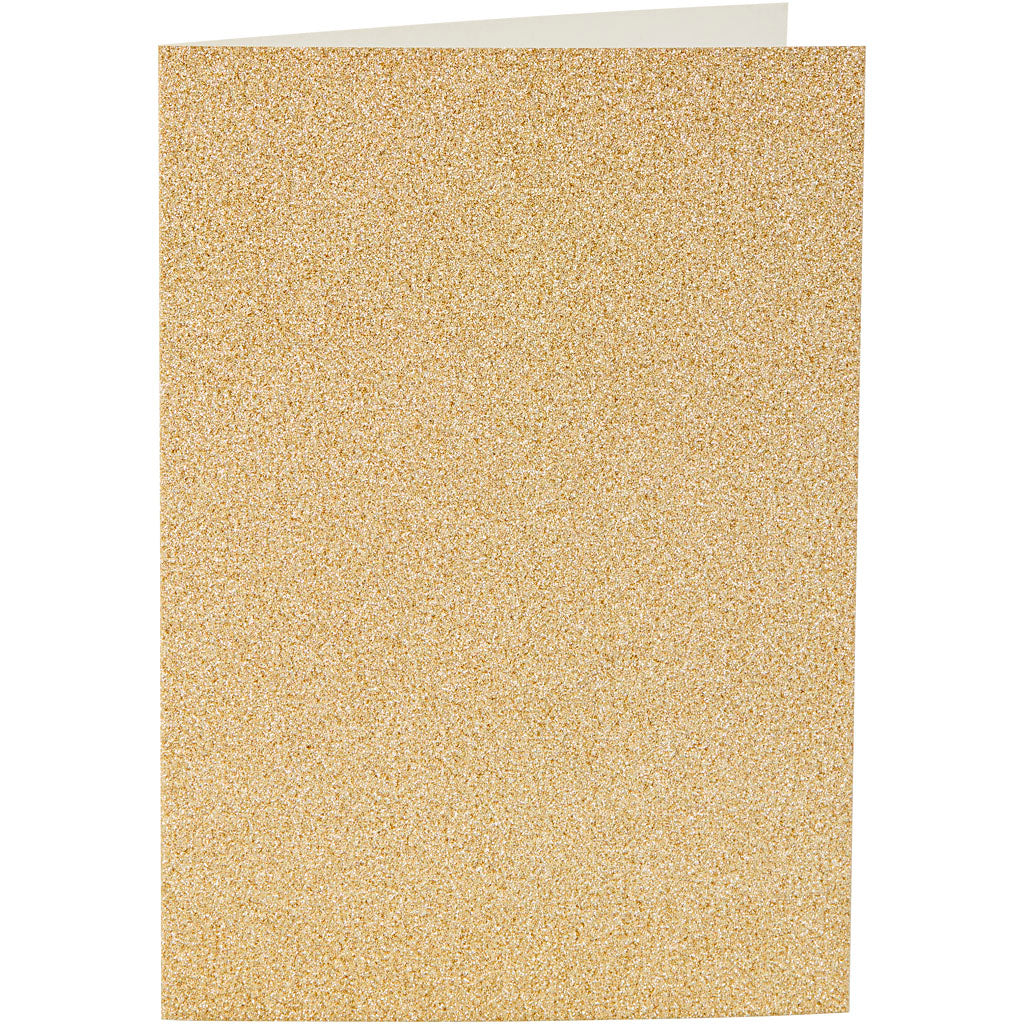 Biglietti e buste, dim. cartoncino 10,5x15 cm, dim. busta 11,5x16,5 cm, glitter, 120+250 g, oro, 4 set/ 1 conf. [HOB-23023]