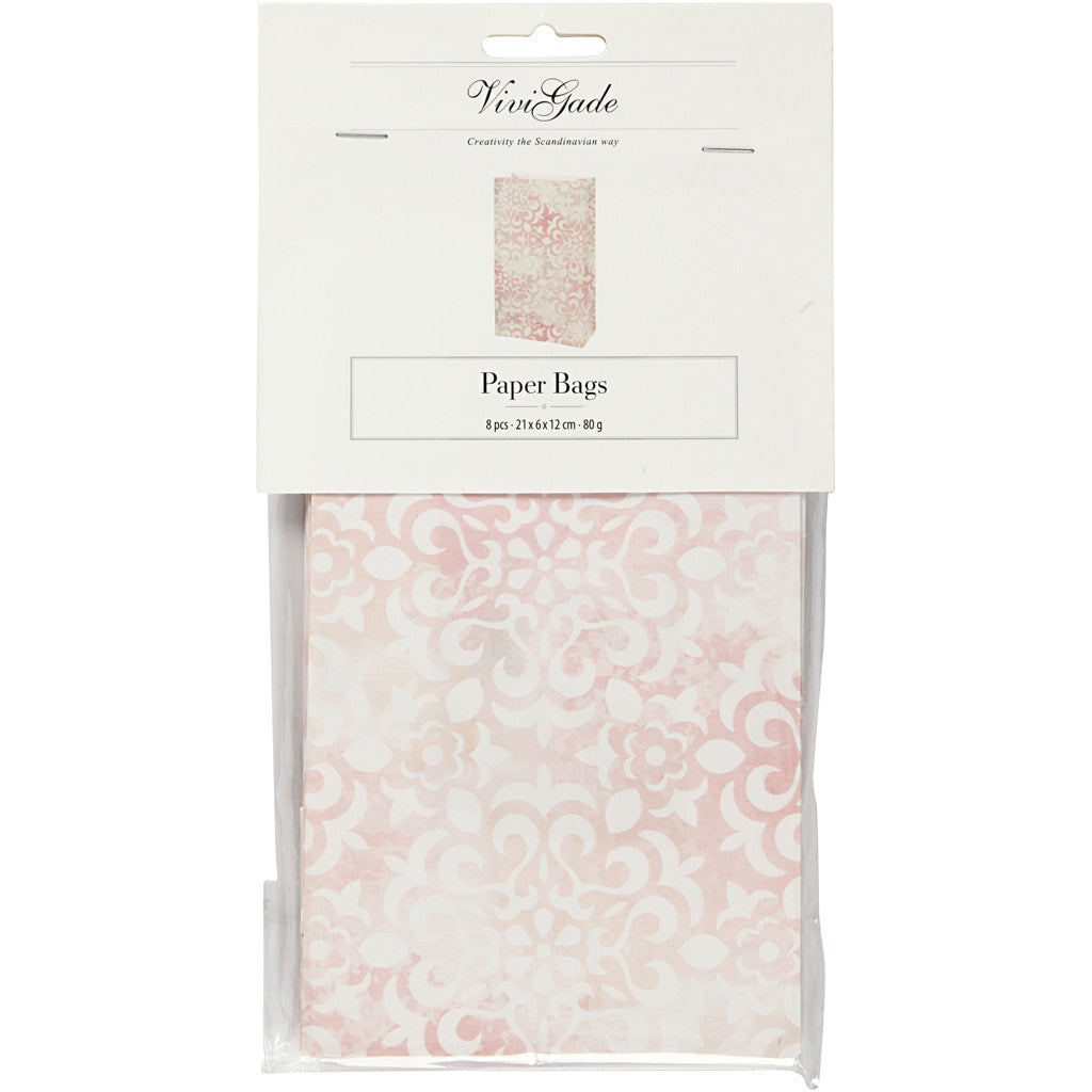 Sac en papier, aquarelle, H : 21 cm, dim. 6x12 cm, 80 gr, 8 pièces/ 1 Pq. [HOB-231310]