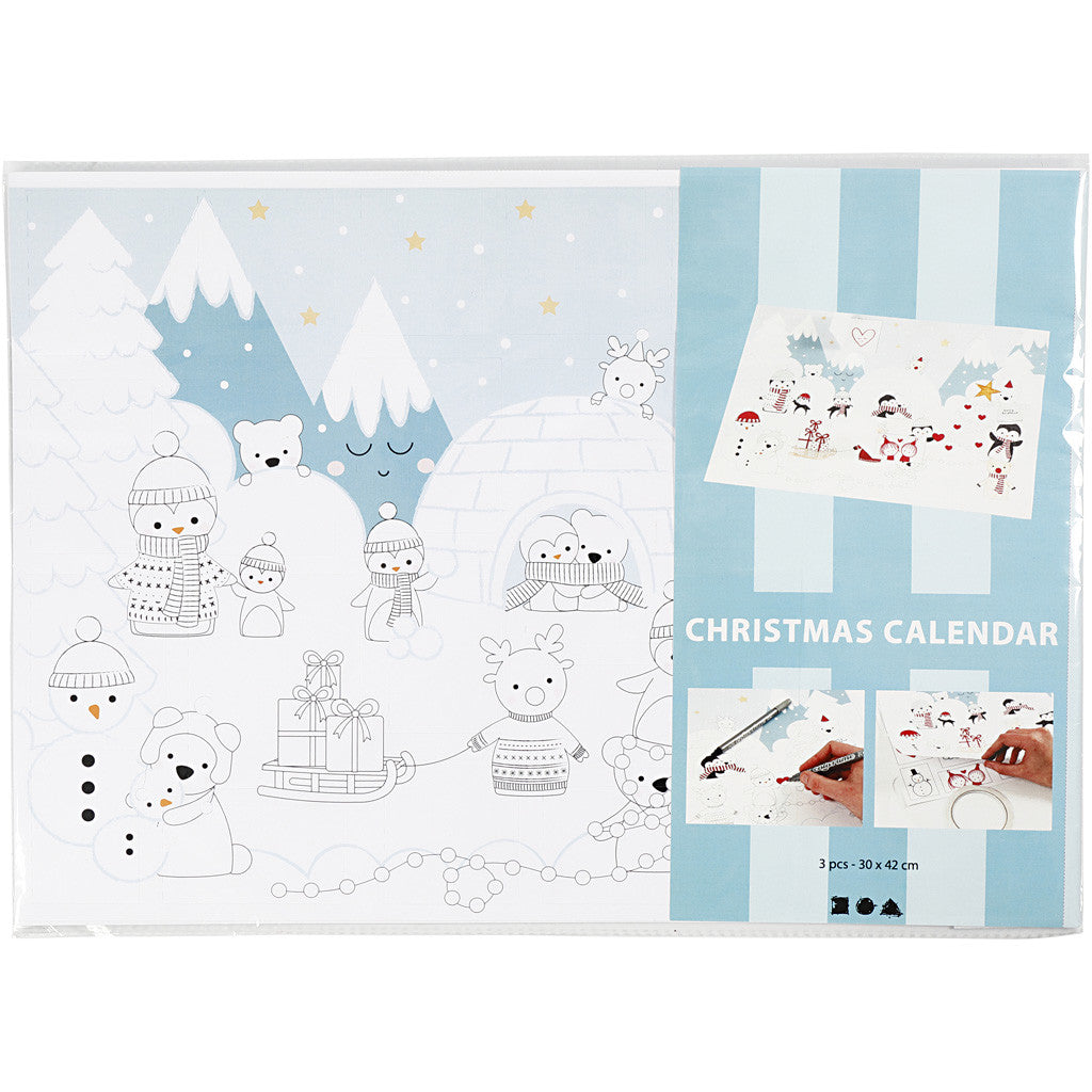 Calendario di Natale, misura 30x42 cm, bianco, 3pz/ 1 conf. [HOB-23311]
