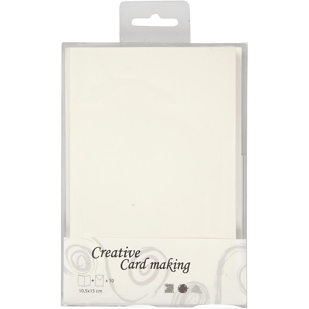 Cartes et enveloppes, dimension carte 10,5x15 cm, dimension enveloppes 11,5x16,5 cm, blanc cassé, 10set/ 1 Pq. [HOB-23708]