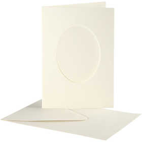 Biglietto con passepartout, ovale, dim. cartoncino 10,5x15 cm, dim. busta 11,5x16,5 cm, avorio, 10 set/ 1 conf. [HOB-23722]
