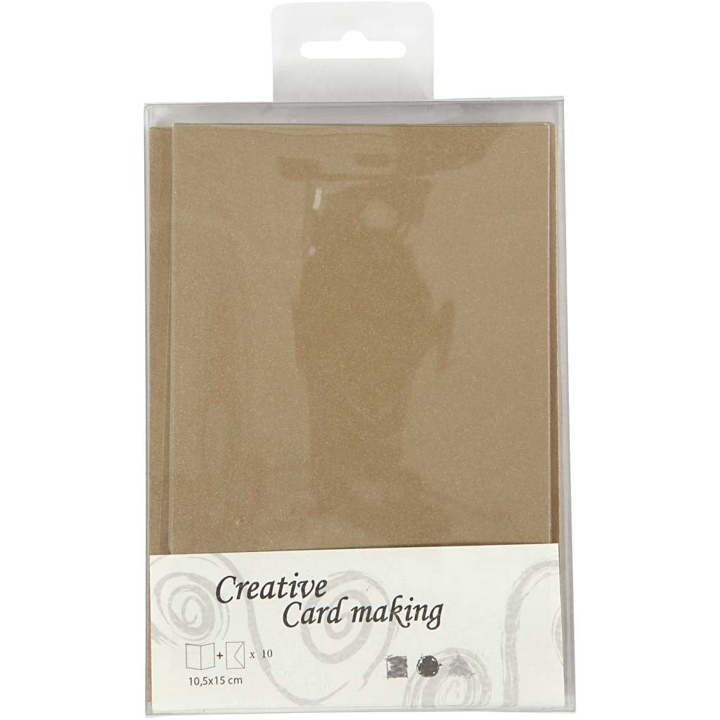 Cartes nacrées et enveloppes, dimension carte 10,5x15 cm, dimension enveloppes 11,5x16,5 cm, or, 10set/ 1 Pq. [HOB-23823]