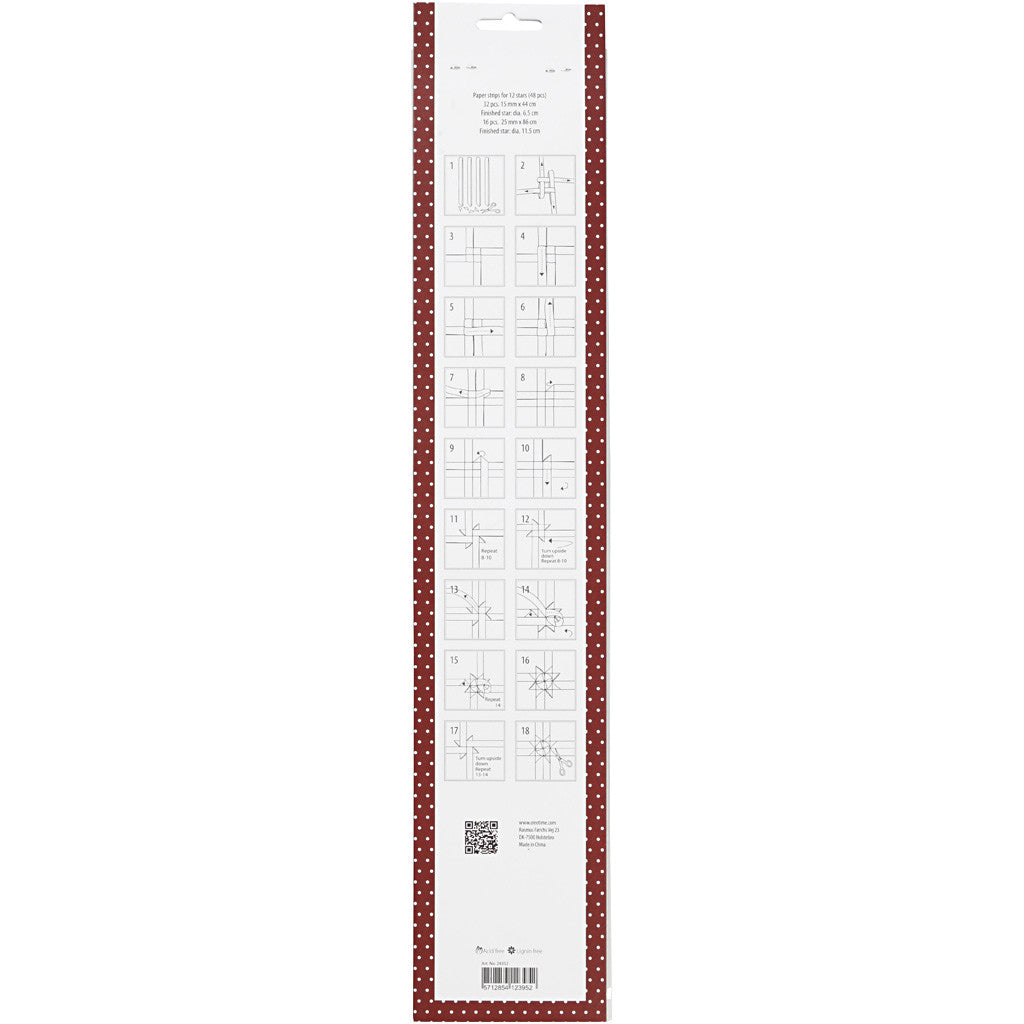 Papierstreifen für Fröbelsterne, L 44+78 cm, B 15+25 mm, D 6,5+11,5 cm, Rot, Weiß, 48 Streifen/ 1 Pck [HOB-24352]