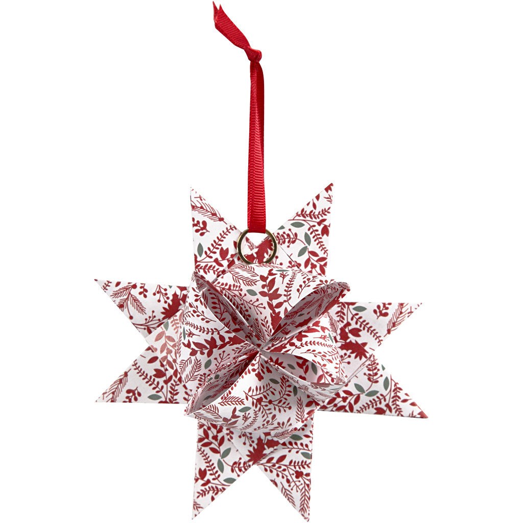 Papierstreifen für Fröbelsterne, L 44+78 cm, B 15+25 mm, D 6,5+11,5 cm, Rot, Weiß, 48 Streifen/ 1 Pck [HOB-24352]