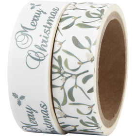 Washi Tape, vischio e Merry Christmas, L: 15 mm, 2x5 m/ 1 conf. [HOB-24763]