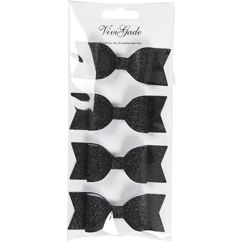 Fiocchi in carta, misura 31x85 mm, nero glitter, 4 pz/ 1 conf. [HOB-24789]