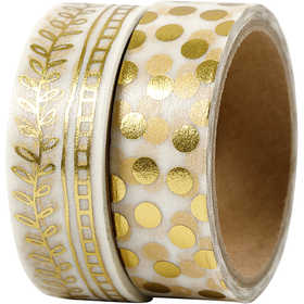 Washi Tape, vite e pois - lamina, L: 15 mm, oro, 2x4 m/ 1 conf. [HOB-24796]