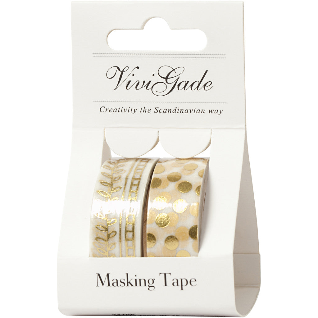 Washi Tape, Girlanden und Punkte, B 15 mm, Gold, 2x4 m/ 1 Pck [HOB-24796]
