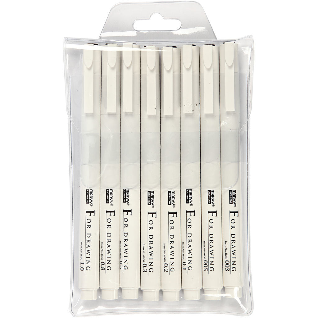 Fine Line Marker - Sortiment, Strichstärke 0,03+0,05+0,1+0,2+0,3+0,5+0,8+1,0 mm, Schwarz, 8 Stk/ 1 Pck [HOB-25011]
