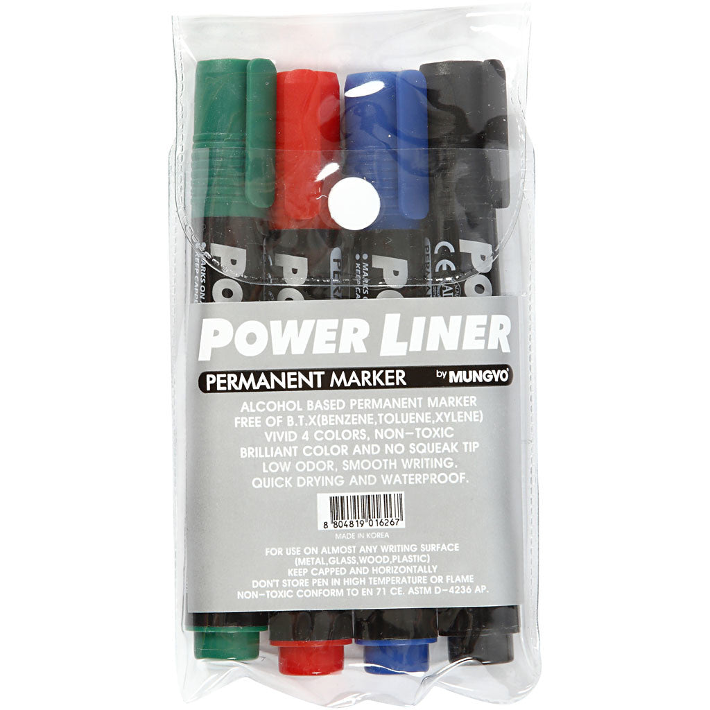 Power Liner, trait 1,5-3 mm, noir, bleu, vert, rouge, 4 pièces/ 1 Pq. [HOB-25044]
