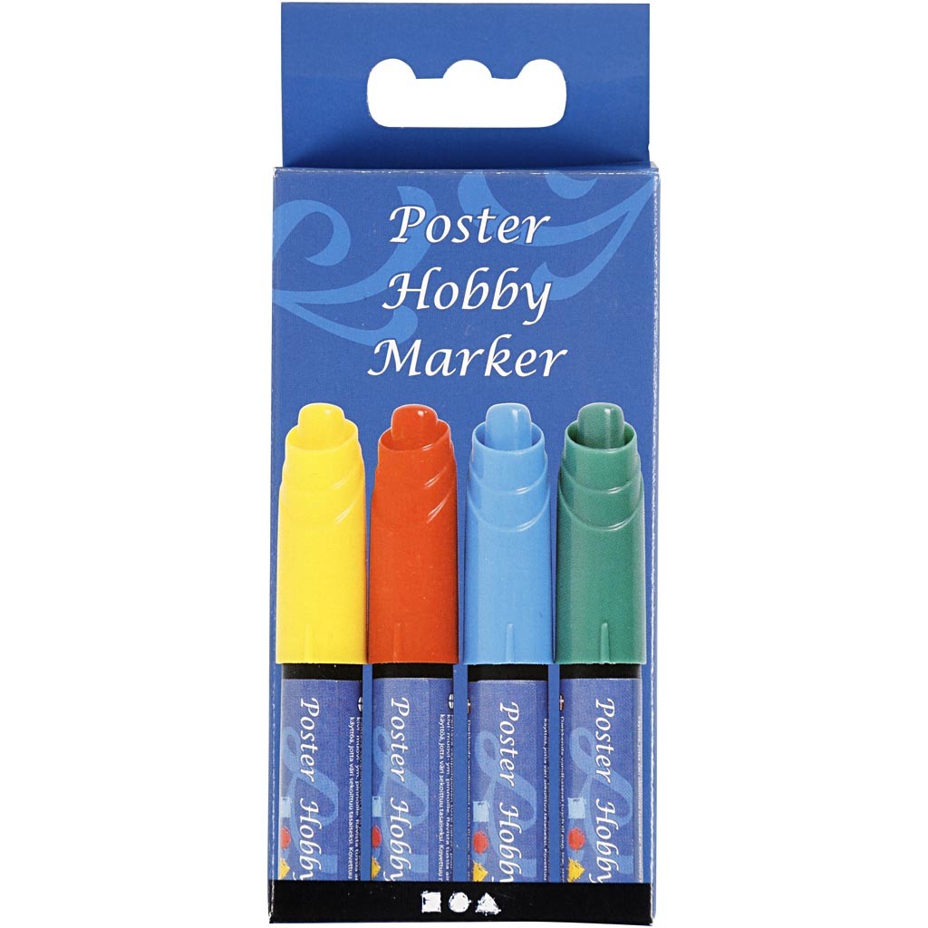 Poster Hobby Marker, trait 3 mm, bleu, vert, rouge, jaune, 4 pièces/ 1 Pq. [HOB-25048]