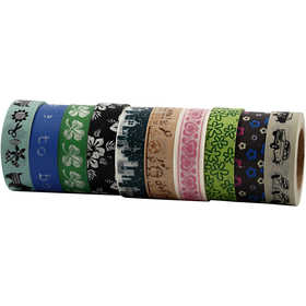 Ruban adhésif Washi Tape, L : 15 mm, 10x10 m/ 1 Pq. [HOB-25215]