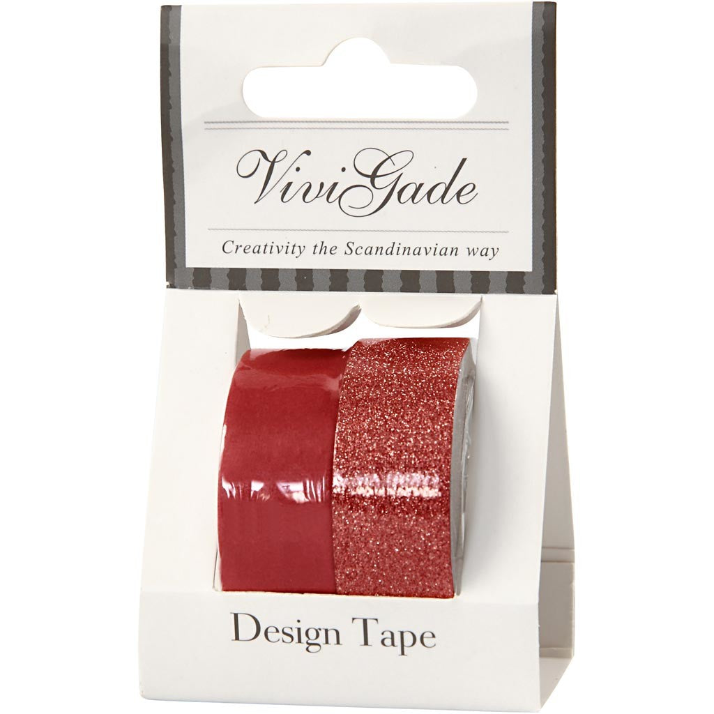 Ruban adhésif design, L : 15 mm, rouge, 2 rouleau/ 1 Pq. [HOB-25232]