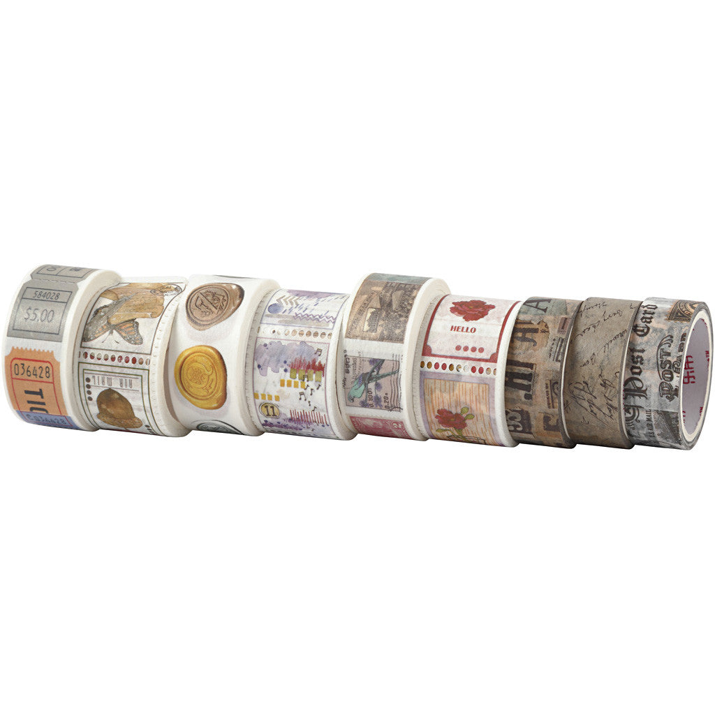 Washi Tape , L: 3+5 M, L: 15+25 mm, 9 rot./ 1 conf. [HOB-25246]