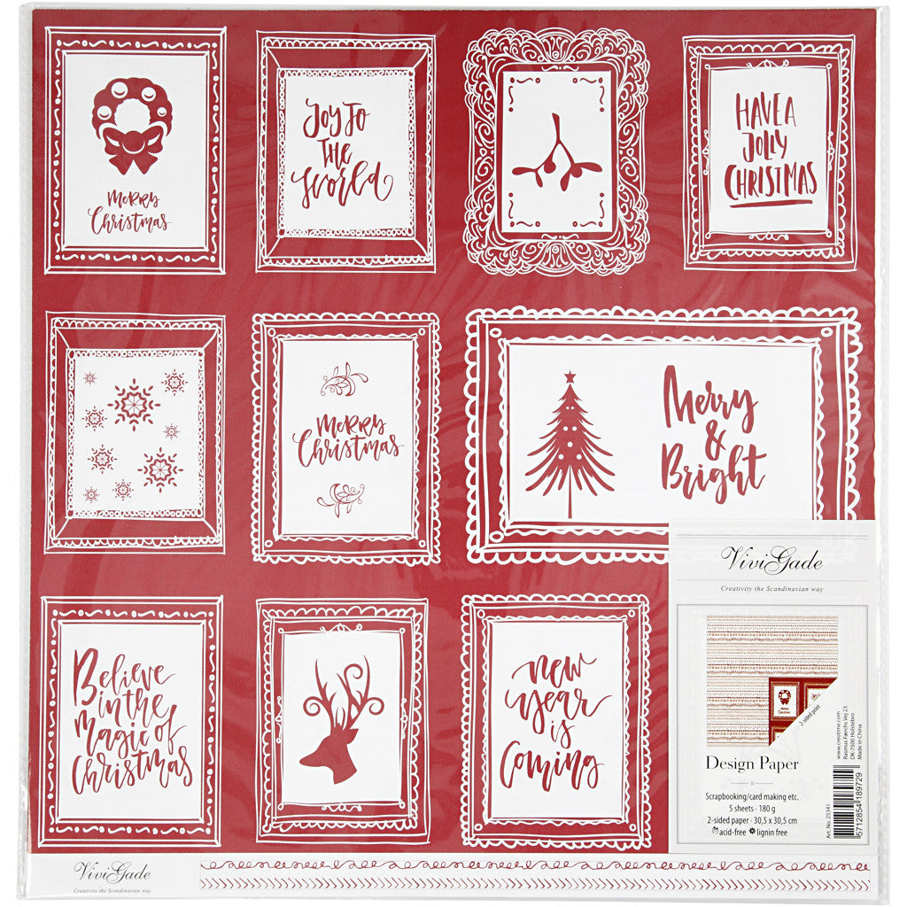 Design-Papier, Rahmen mit Text & Kritzeleien, Blatt 30,5x30,5 cm, 180 g, 5 Bl./ 1 Pck [HOB-25341]