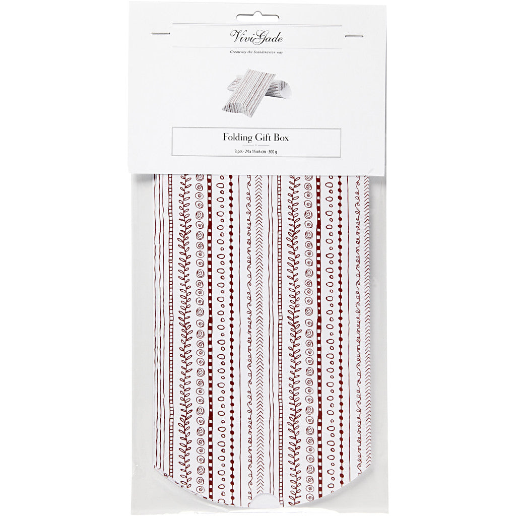 Boîte d'emballage à plier, doodles, dim. 18x15x6 cm, 300 gr, rouge, 3 pièces/ 1 Pq. [HOB-25358]