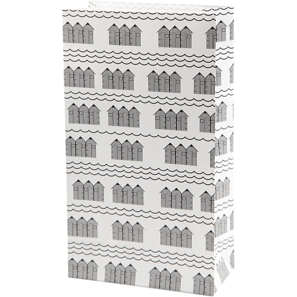 Sac en papier, H : 21 cm, dim. 6x12 cm, 80 gr, noir, blanc, 10 pièces/ 1 Pq. [HOB-25363]