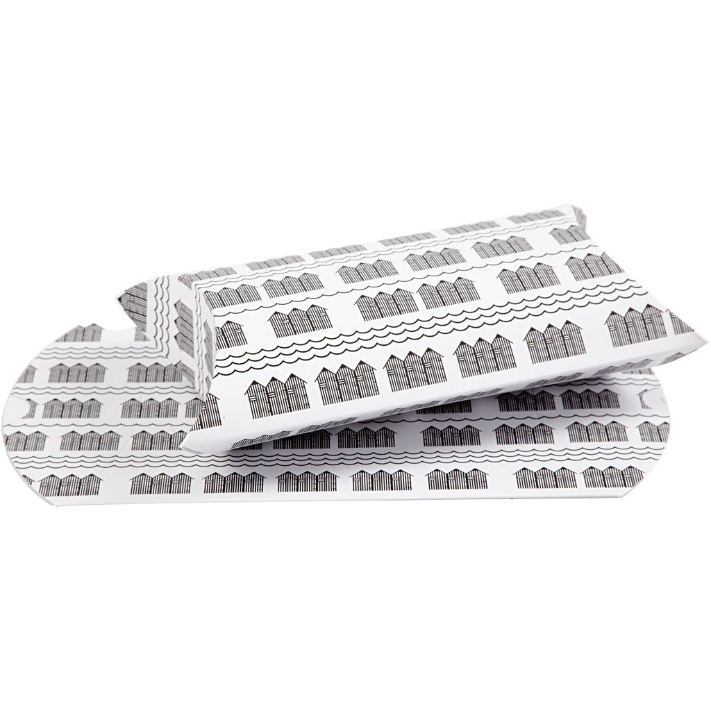 Faltbare Geschenkbox, Badehaus, Größe 18x15x6 cm, 300 g, Schwarz, Weiß, 3 Stk/ 1 Pck [HOB-25365]