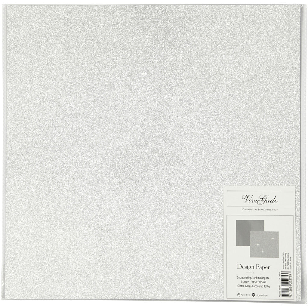 Design-Papier, 30,5x30,5 cm, 120+128 g, Silber, 2Bl./ 1 Pck [HOB-26241]