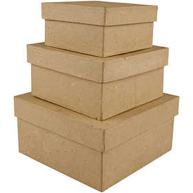 Pappschachtel-Set, Viereckig, H 5+6+7,5 cm, Größe 10+12,5+15 cm, 3 Stk/ 1 Set [HOB-263720]