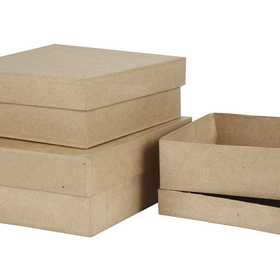 Boîtes Carrées, H : 5+6+7,5 cm, dim. 16+18+20 cm, 3 pièces/ 1 set [HOB-263900]