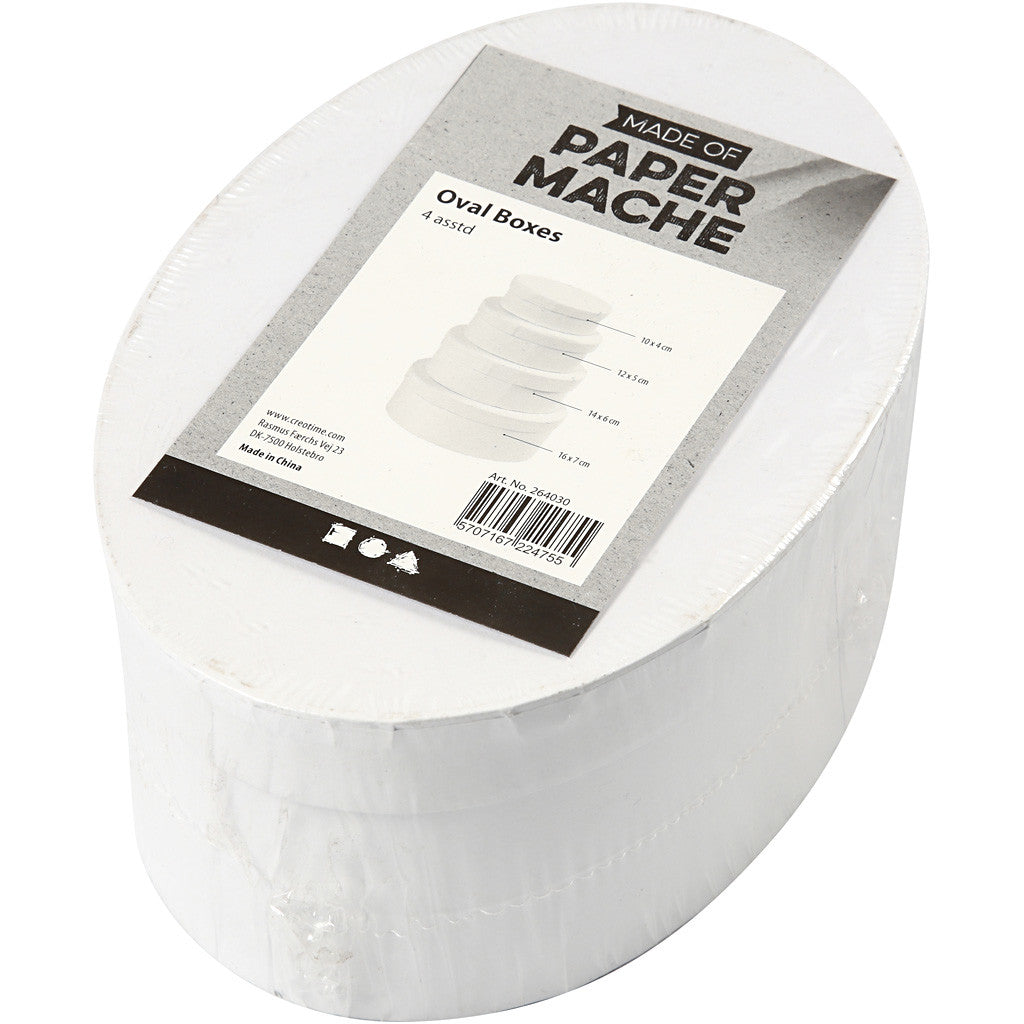 Ovale Schachteln , H 4+5+6+7 cm, L 10+12+14+16 cm, Weiß, 4 Stk/ 1 Set [HOB-264030]