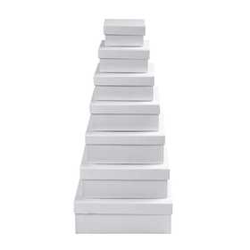 Boîtes Carrées, H : 4,5+5+5,5+6+6,5+7+7,5 cm, dim. 9+11+13+15+17+19+21 cm, blanc, 7 pièces/ 1 set [HOB-26419]