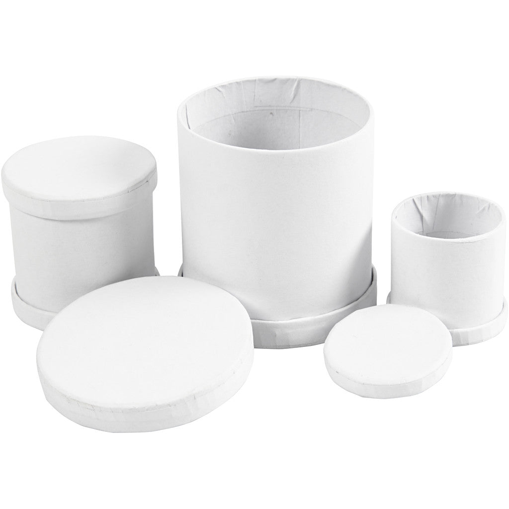 Boîtes tambour, H : 4+5+7 cm, d 4+5+6,5 cm, blanc, 1 set [HOB-26803]