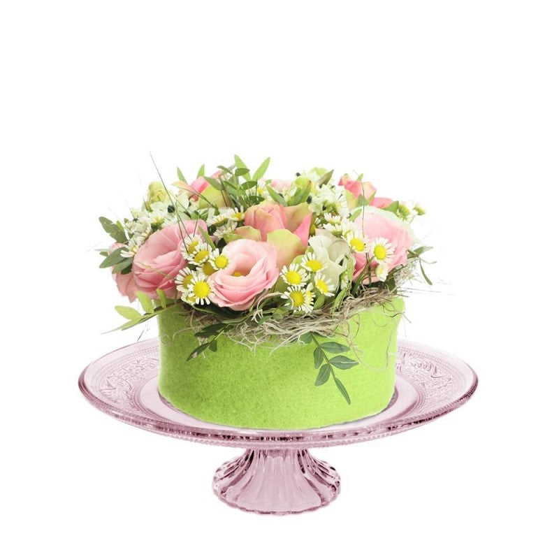 Piatto torta Vetro con base rosa Ø29x H: 9 cm (1 pc) [IFS-30237]