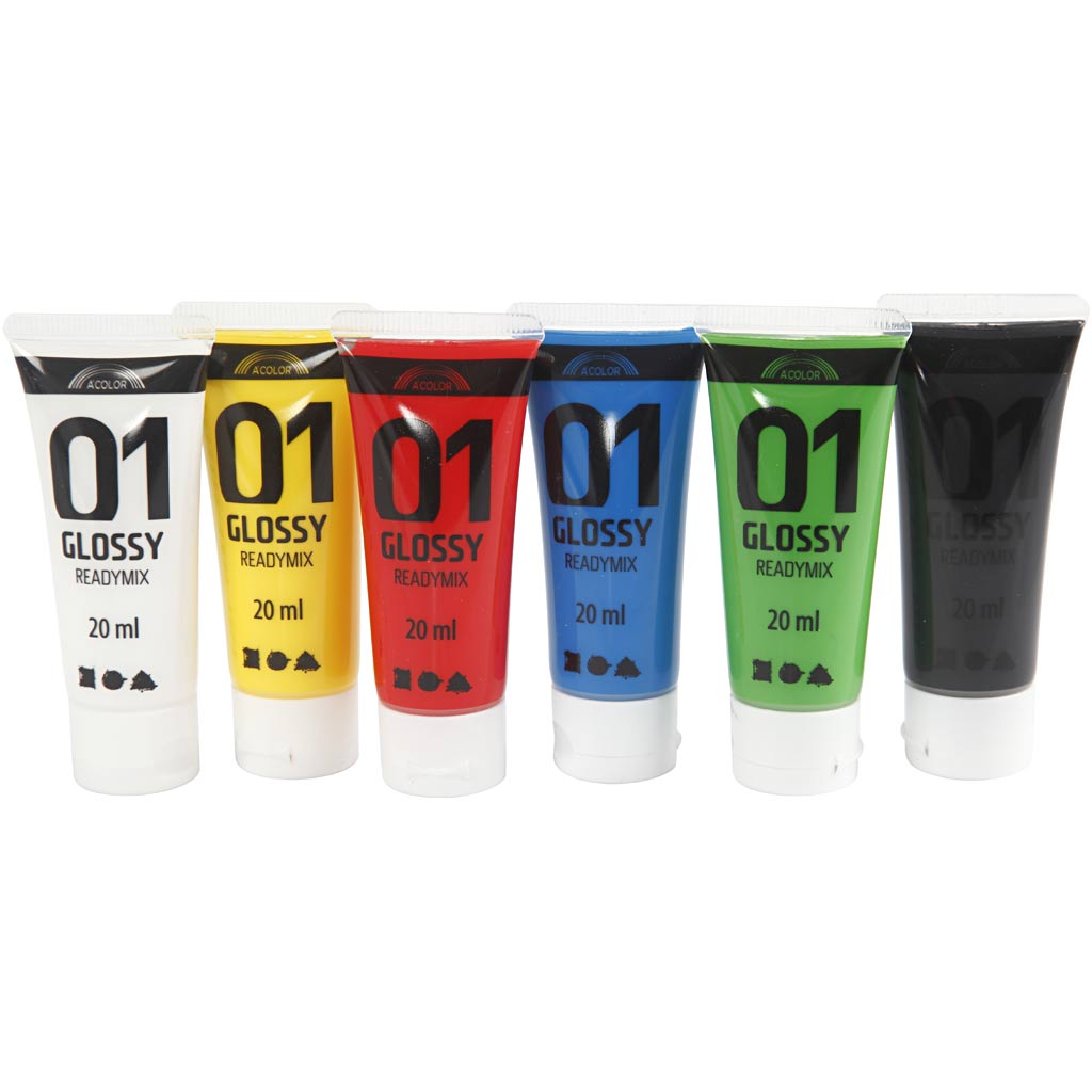 Acrylic Paint Glossy, standard colours, 6x20 ml